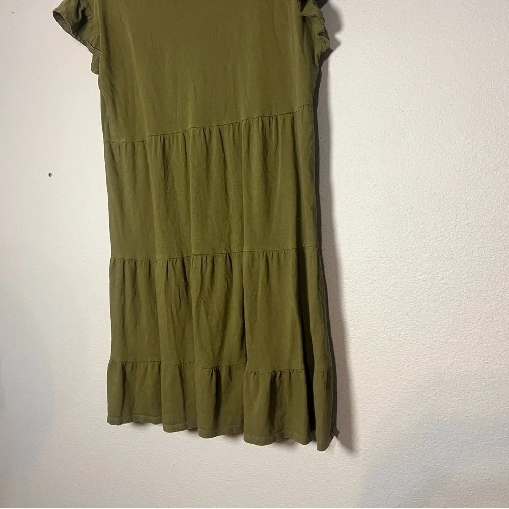 J. Crew Mini Dress Olive Green Tiered Cotton Short Sleeve Size Medium